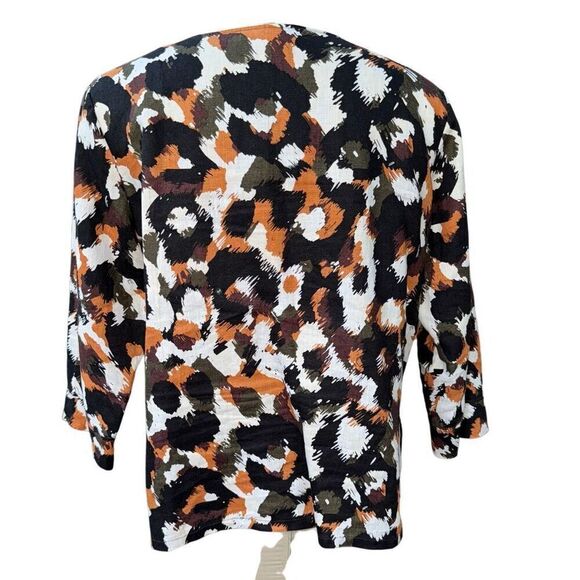 Hot Cotton 100% Linen Abstract Print Top Sz. XL 3/4 Sleeves Boxy - Picture 4 of 9
